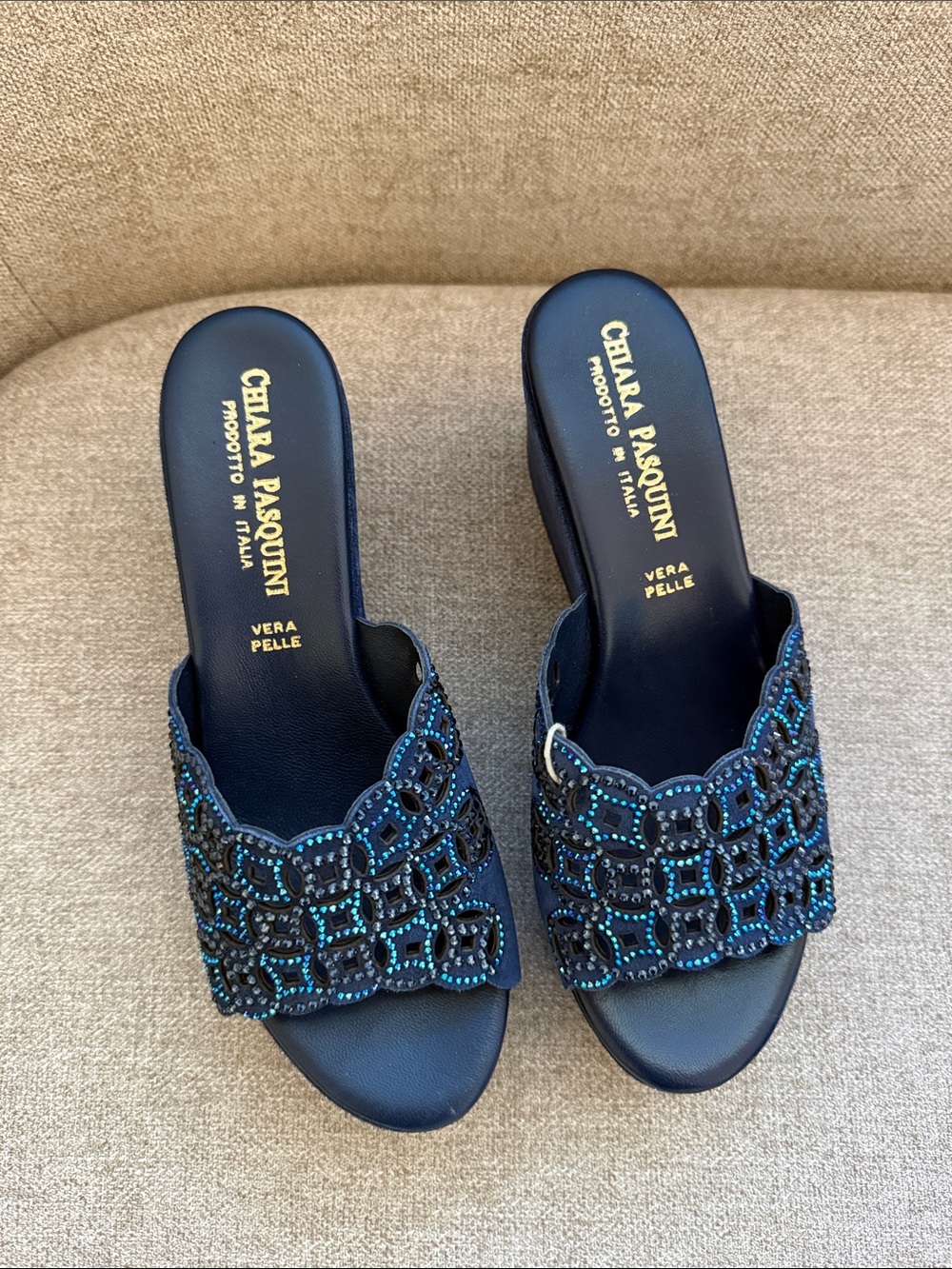 Anthropologie Navy Beaded Mule Slides